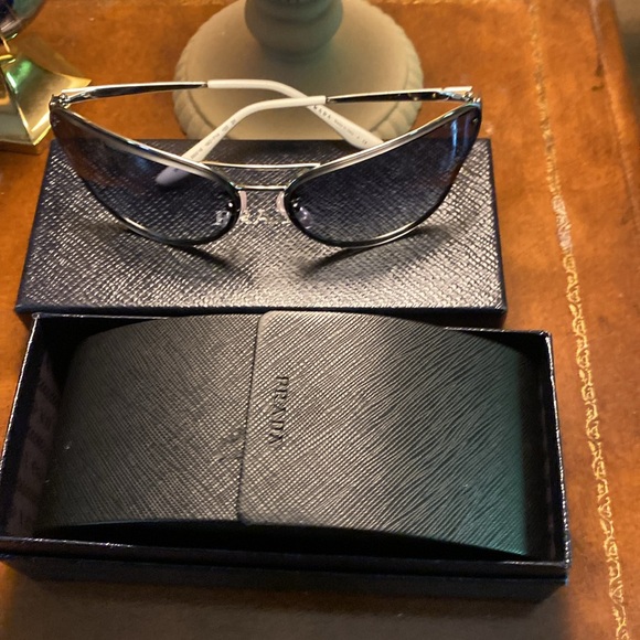 Prada Sunglasses - Silver/Blue to Light Grey Gradient Butterfly (New) - Picture 2 of 11